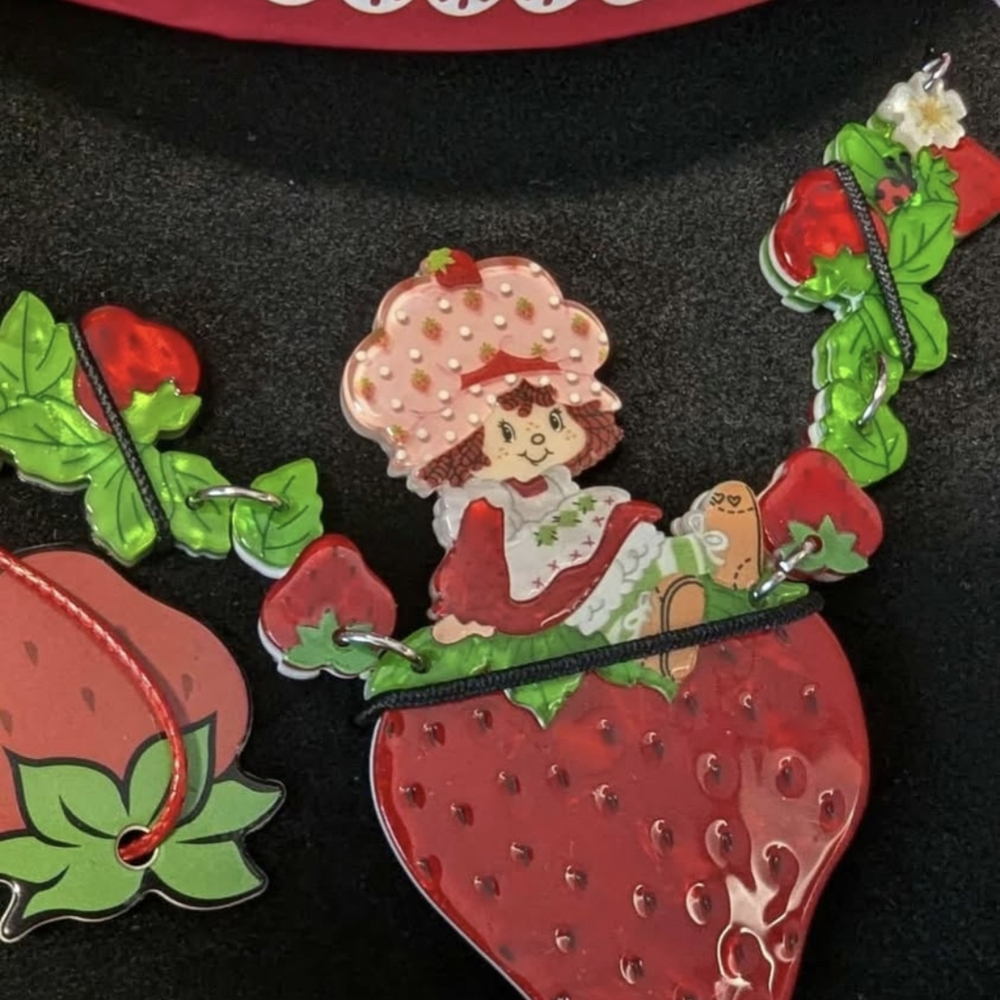 Strawberry Shortcake Cute Pink, Red & Green Berry Statement Necklace - Picture 3 of 5